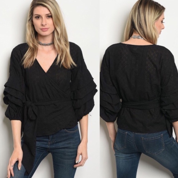 💖Eyelet Wrap Black Top S-M-L💖 - Picture 2 of 6